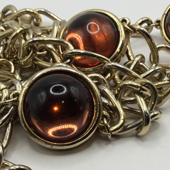 Elegant Gold Tone Chain with Amber Colored Station Orbs - Picture 2 of 4